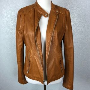 Black Rivet Brown faux leather jacket w zippers